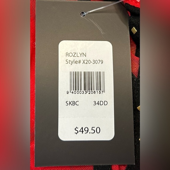 NWT Frederick's Of Hollywood Rozlyn Sheer Red Mesh and Stud Underwire Bra, 34DD - Picture 8 of 12